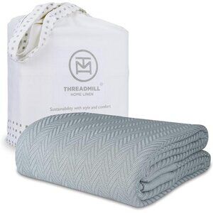 Luxury Cotton Blankets | All-Season 100% Cotton | Herringbone Cozy Lightweight